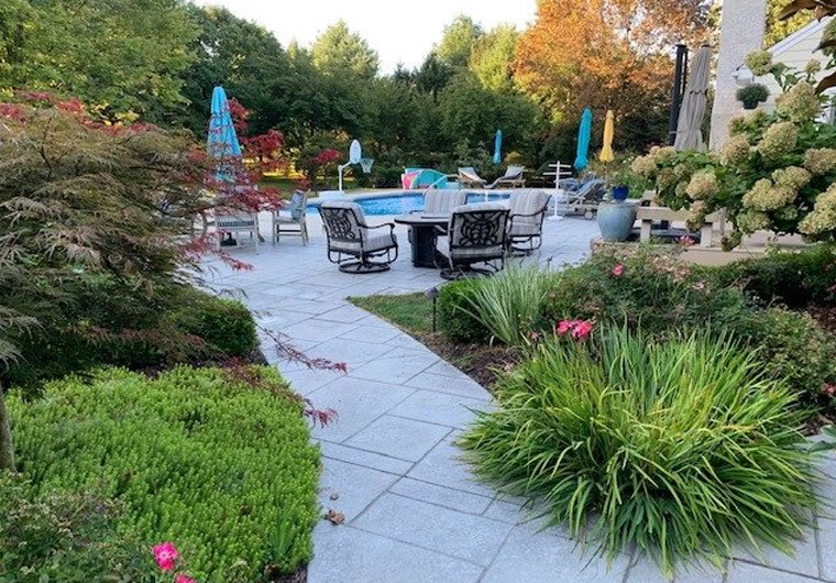backyard pool with beautiful landscaping